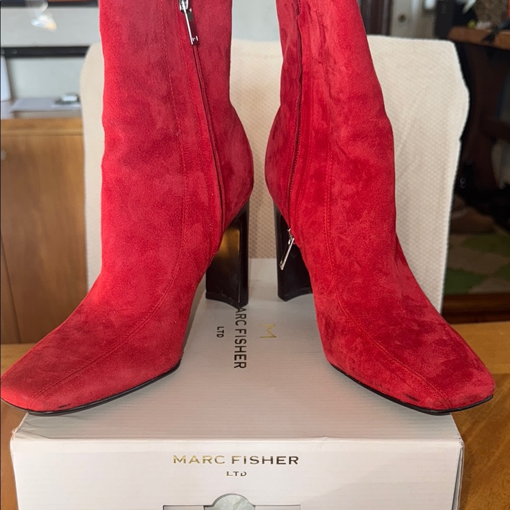 Marc Fisher Red Heeled Boots with Sleek Pointed Toe